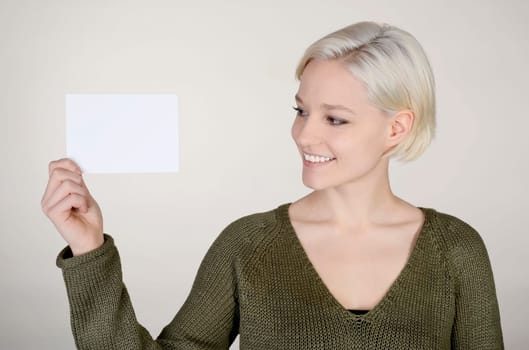 Woman with business card