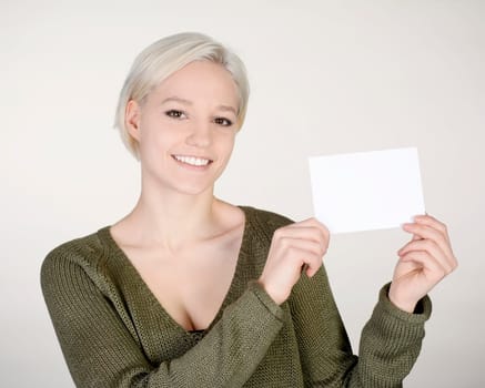 Woman with business card