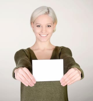 Woman with business card