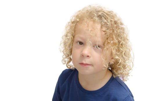 a portrait of a little boy with blond curly hair