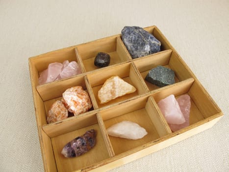 Healing stones in a wooden box