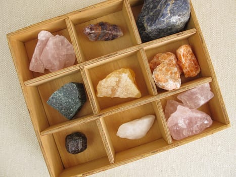 Healing stones in a wooden box
