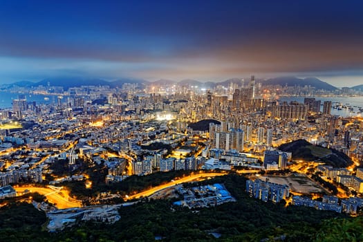 Residential building in Hong Kong at night