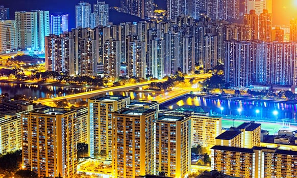 Residential building in Hong Kong at night