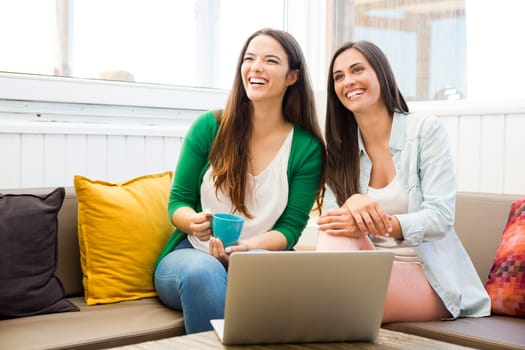 Female friends studying at the local coffee shop