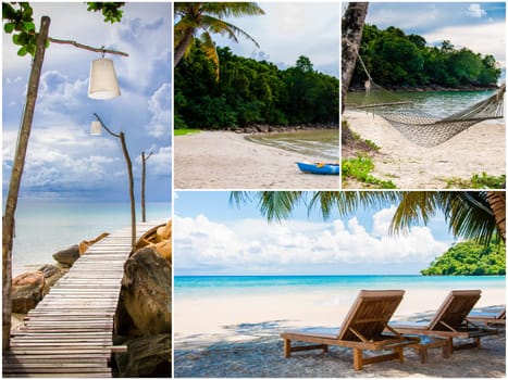 Photo collage of tropical beach with palm trees