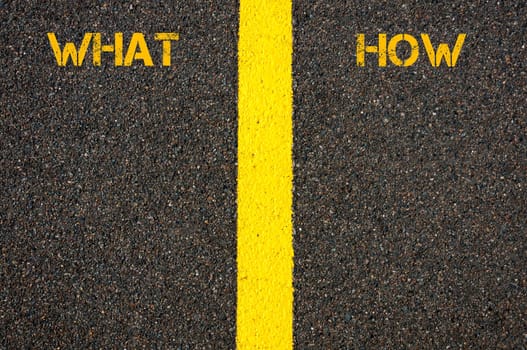 WHAT and HOW words separated by Road marking yellow line, business concept