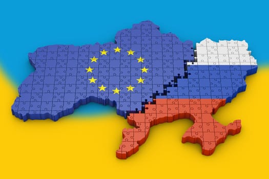 puzzle in the shape of the borders of Ukraine. 3d render.