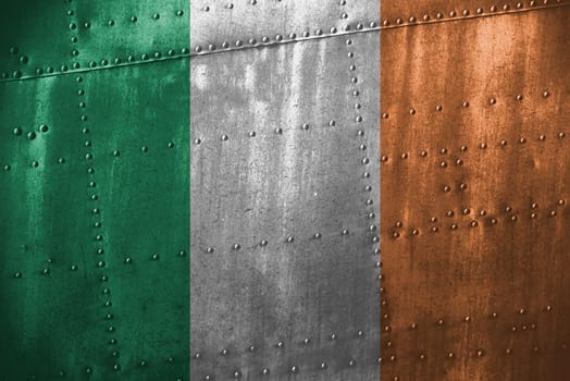 metal texutre or background with ireland flag
