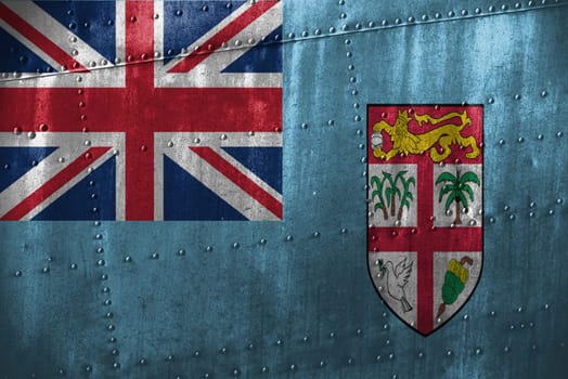metal texutre or background with fiji flag