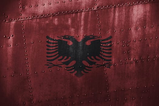 metal texutre or background with albania flag