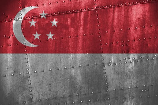 metal texutre or background with singapore flag