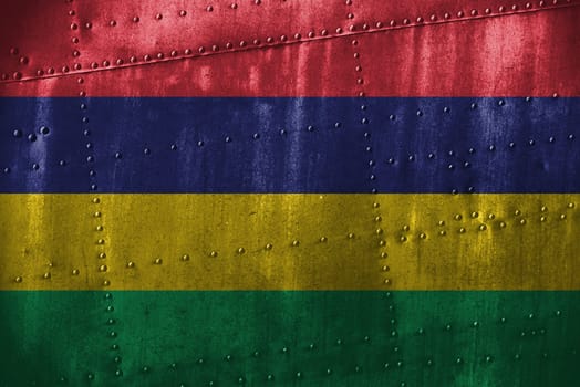 metal texutre or background with mauritius flag