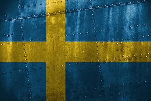 metal texutre or background with sweden flag