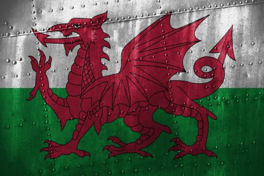 metal texutre or background with wales flag