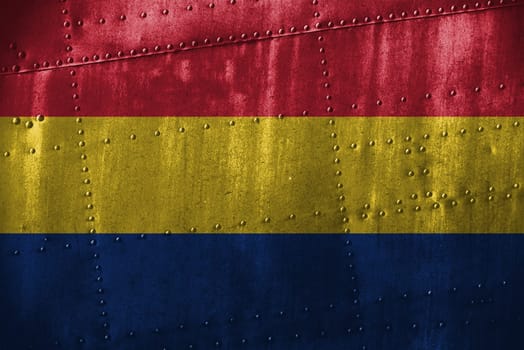 metal texutre or background with romania flag