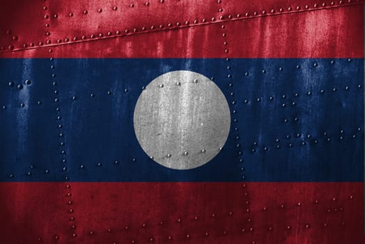 metal texutre or background with lao pdr flag
