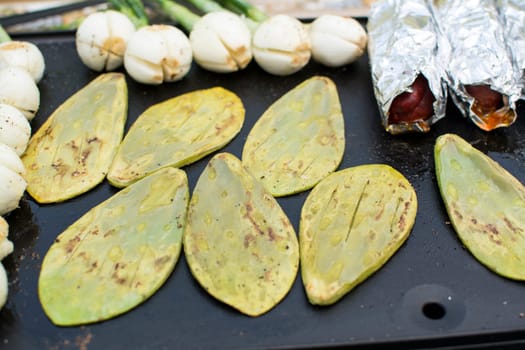 Cooking nopales and chambray onions