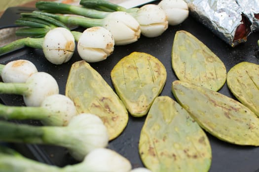 Cooking nopales and chambray onions