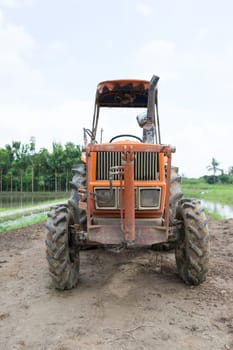 Tractor in a rice field