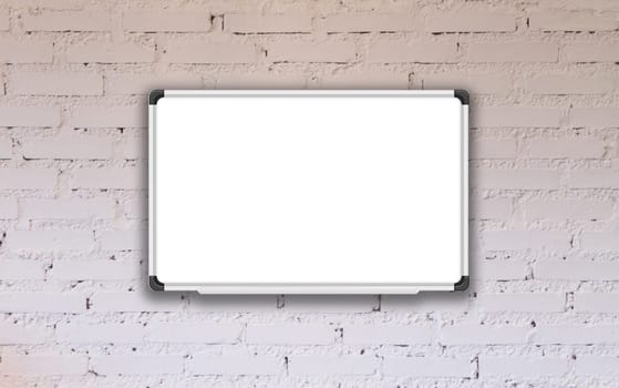 white board with white brick wall decorated in coffee shop