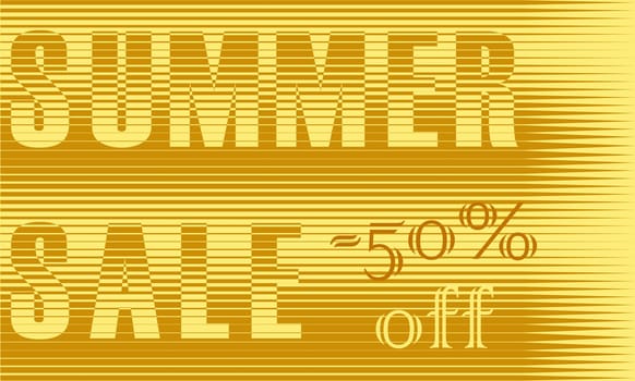 Summer Sale Inscription. Fifty percents off. Striped Yellow Letters. Illustration.