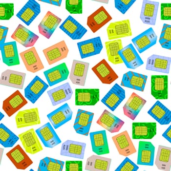 SIM Cards Seamless Pattern on White Background.