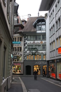 Lucerne, Switzerland - Novembre 24 2016. Evening view of the shopping street before Christmas.