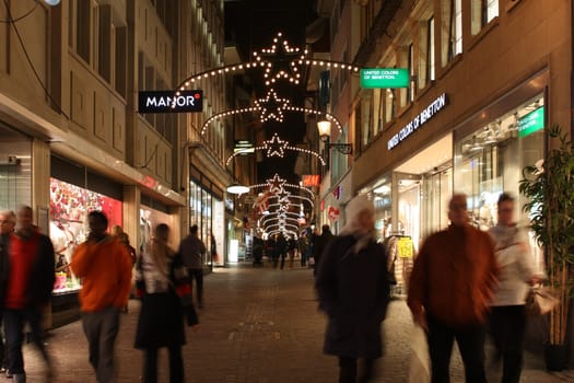 Lucerne, Switzerland - Novembre 24 2016. Evening view of the shopping street before Christmas.