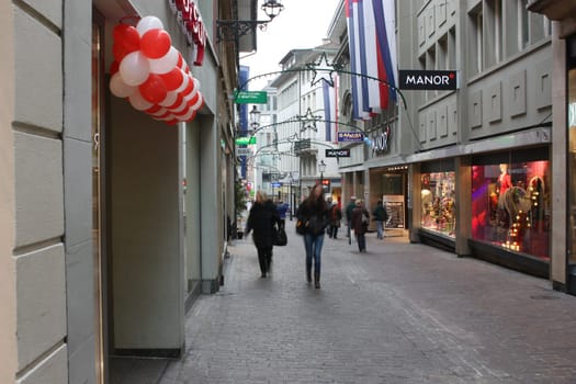 Lucerne, Switzerland - Novembre 24 2016. Evening view of the shopping street before Christmas