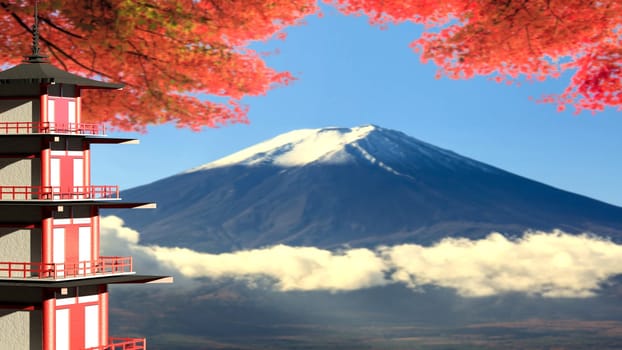 The 3d rendering Mt. Fuji with fall colors in Japan