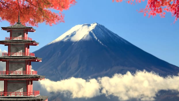 The 3d rendering Mt. Fuji with fall colors in Japan