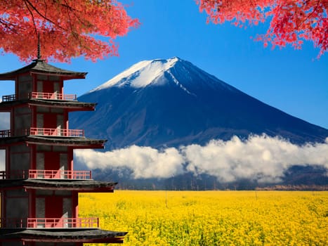 The 3d rendering Mt. Fuji with fall colors in Japan