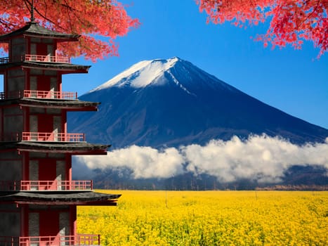 The 3d rendering Mt. Fuji with fall colors in Japan