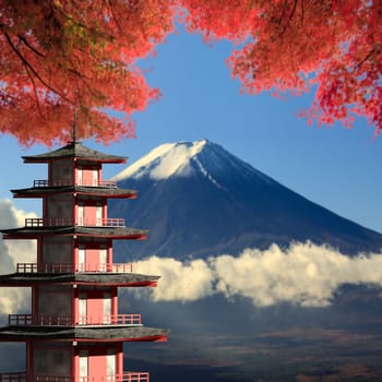 The 3d rendering Mt. Fuji with fall colors in Japan