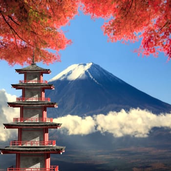 The 3d rendering Mt. Fuji with fall colors in Japan