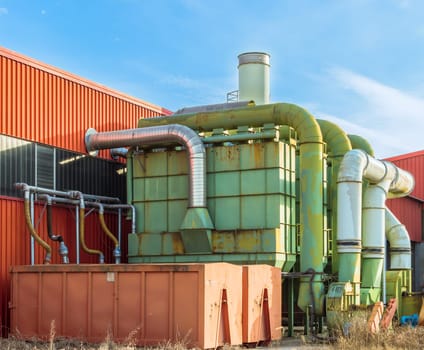 System of filtration of a factory with collection bins in hermetically closed