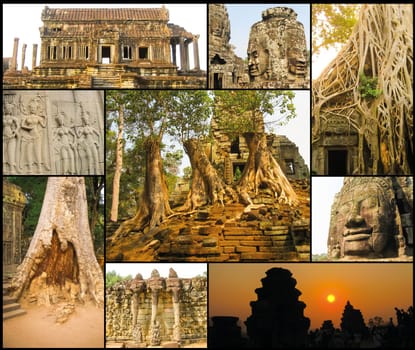 The collage of images of Angkor Wat in Cambodia. Angkor Wat - is the largest Hindu temple complex and the largest religious monument in the world.
