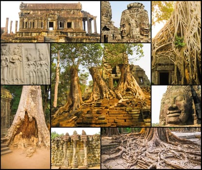 The collage of images of Angkor Wat in Cambodia. Angkor Wat - is the largest Hindu temple complex and the largest religious monument in the world.