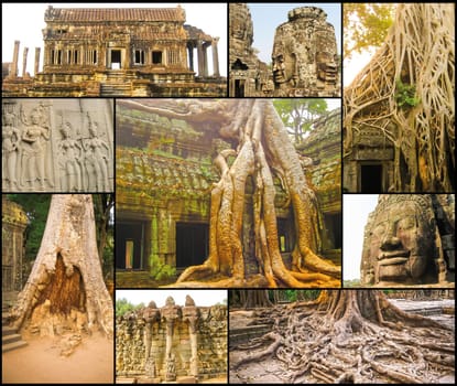 The collage of images of Angkor Wat in Cambodia. Angkor Wat - is the largest Hindu temple complex and the largest religious monument in the world.