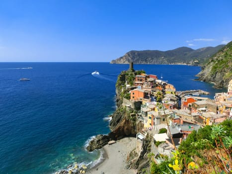 The view of Vernazza in Cinque Terre, Italy