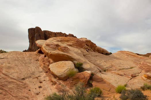 Amazing colors and shape of the Fire Wave rock in Valley of Fire State Park, Nevada, USA