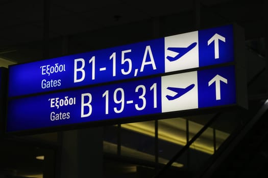 Airport information board in an Greek terminal