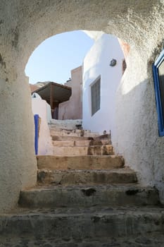 Stairs of a street in Santorini in Greece
