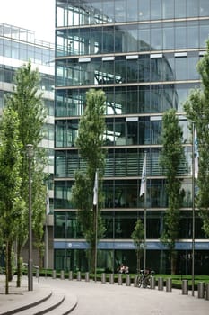Berlin,Germany - June 21,2016: The modern glass facades of the Sony Center with the Glaswerk restaurant at Potsdamer Platz on June 21,2016 in Berlin.