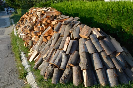 Stacked winter logs for heating