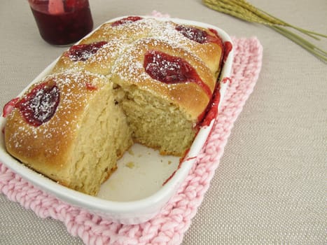 Buchteln with cranberry jam