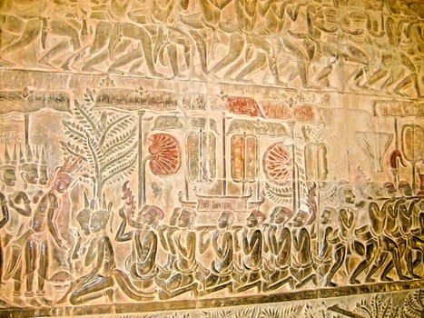 The detail of stone carvings in the Angkor Wat, Cambodia.