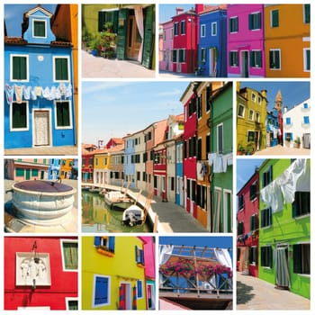 Collage from images of Burano, Venice, Italy