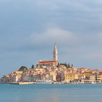 Beautiful View Of Rovinj City With Landmark Of Church Tower, Istria, Croatia, Europe.